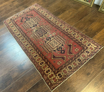 Antique Turkish Sparta Rug 3x6 Handmade Wool Kilim With Caucasian Kazak Pattern