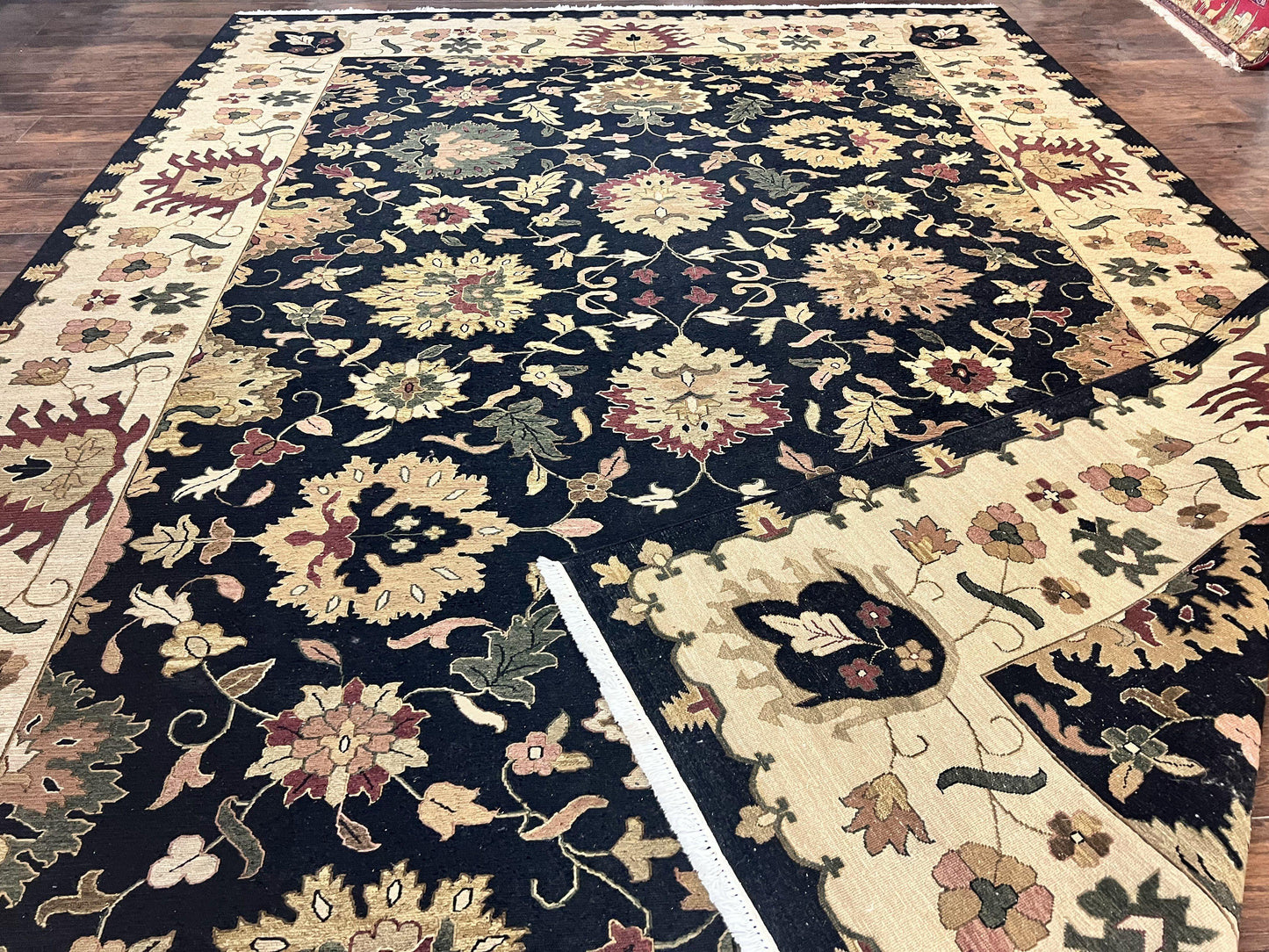 Indo Persian Wool Rug 10x14 Handmade Mahal Flatweave Floral Carpet
