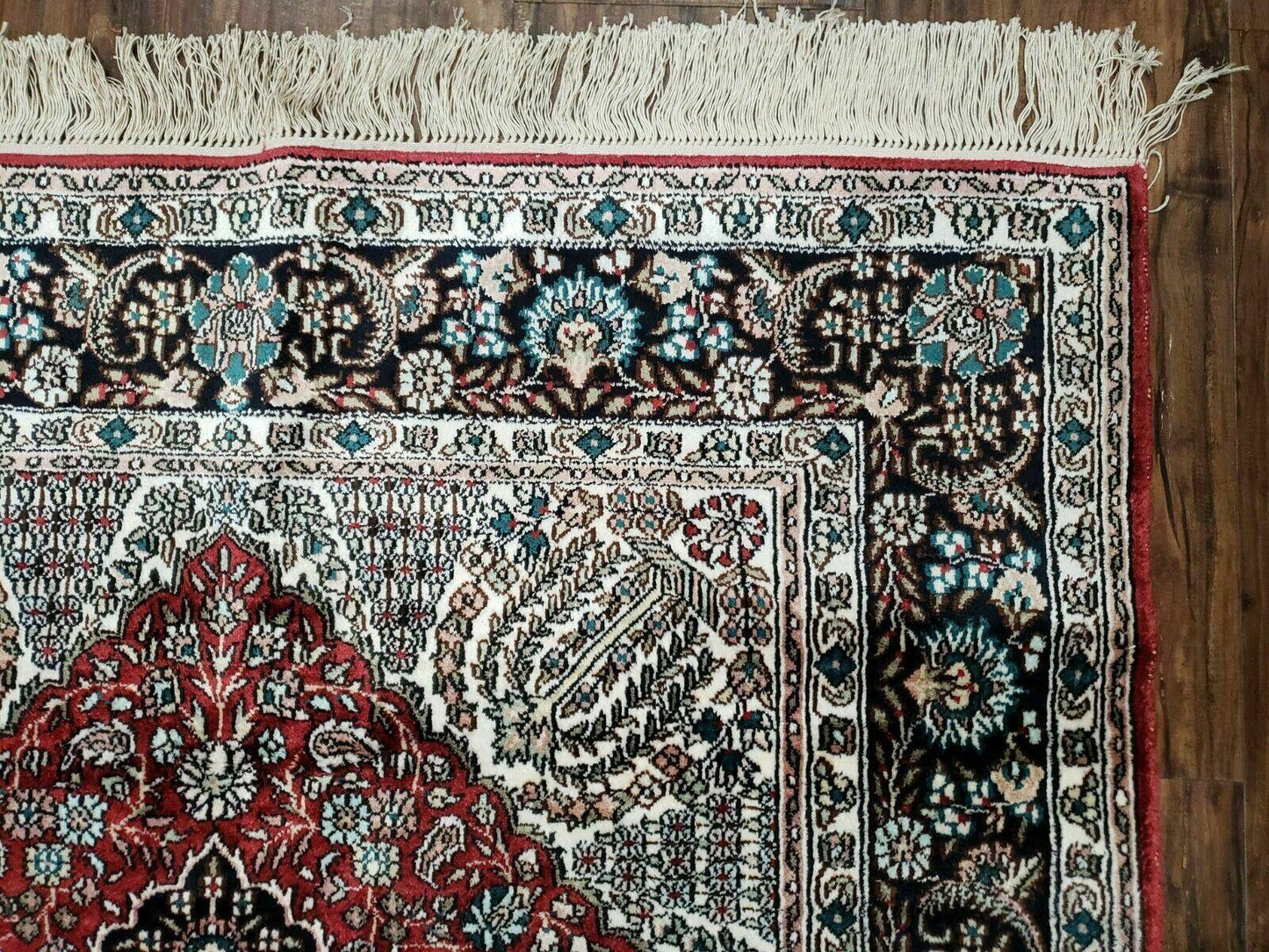 Vintage Kashmir Silk Rug 3x5 Handmade In India Qum Design 400 KPSI