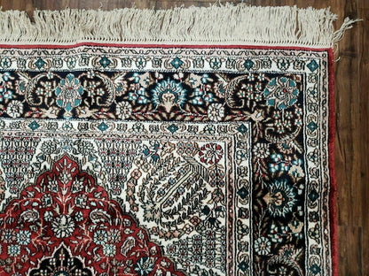 Vintage Kashmir Silk Rug 3x5 Handmade In India Qum Design 400 KPSI