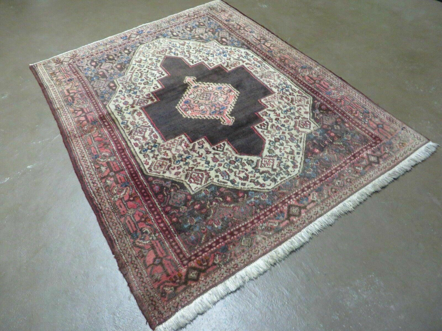 Antique Handmade Wool Rug Open Field Oriental Floral Indian Vegetable Dyes Colors 47 By 59 Inches