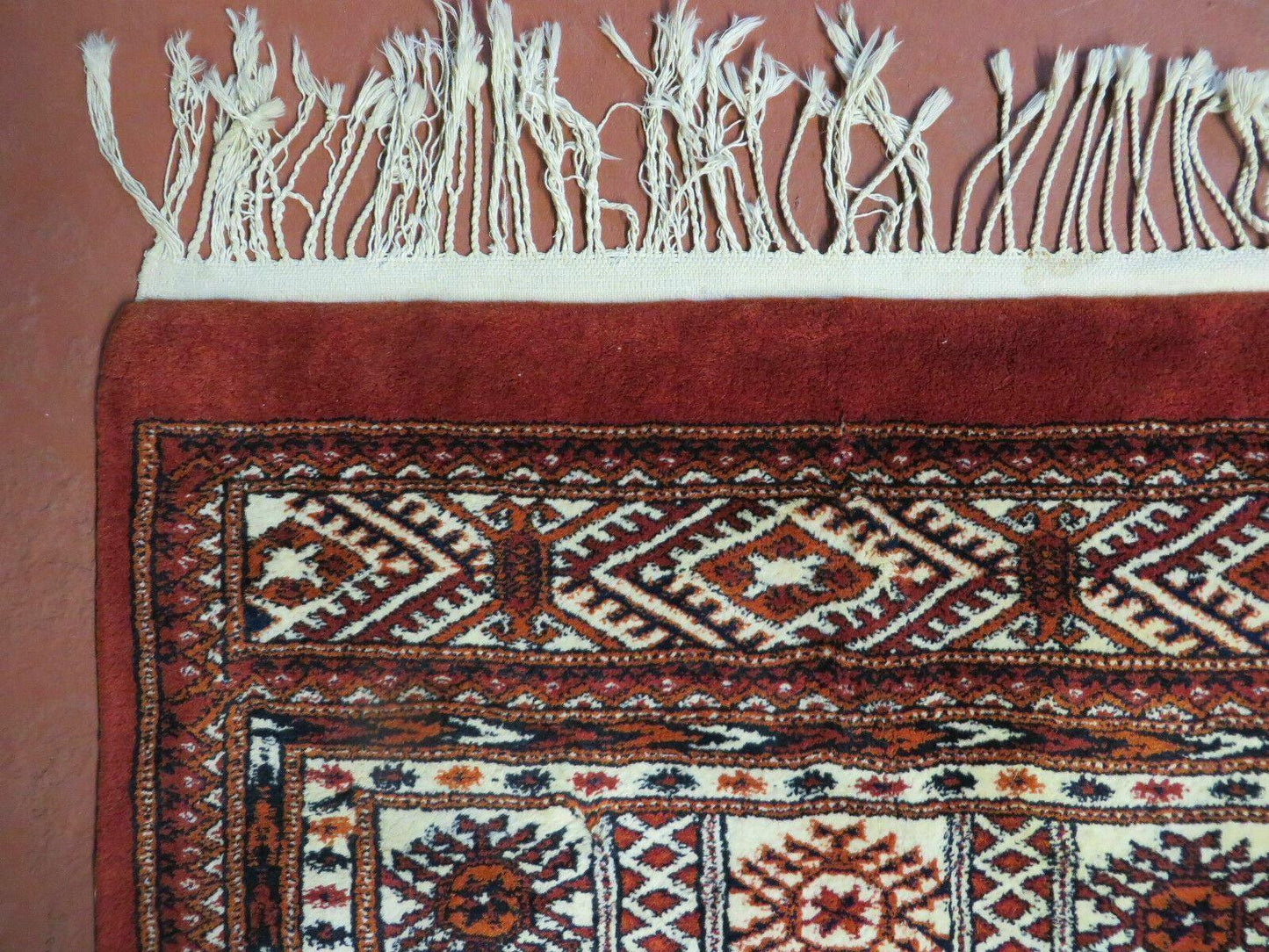 Vintage Turkoman Bokhara Rug Handmade Wool Carpet Signed By Master Weaver 6x9