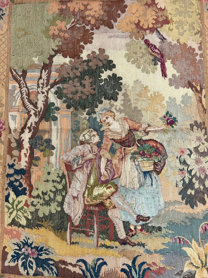 Antique Tapestry 3x4 European French Hand Loomed Victorian Wool Wall Hanging