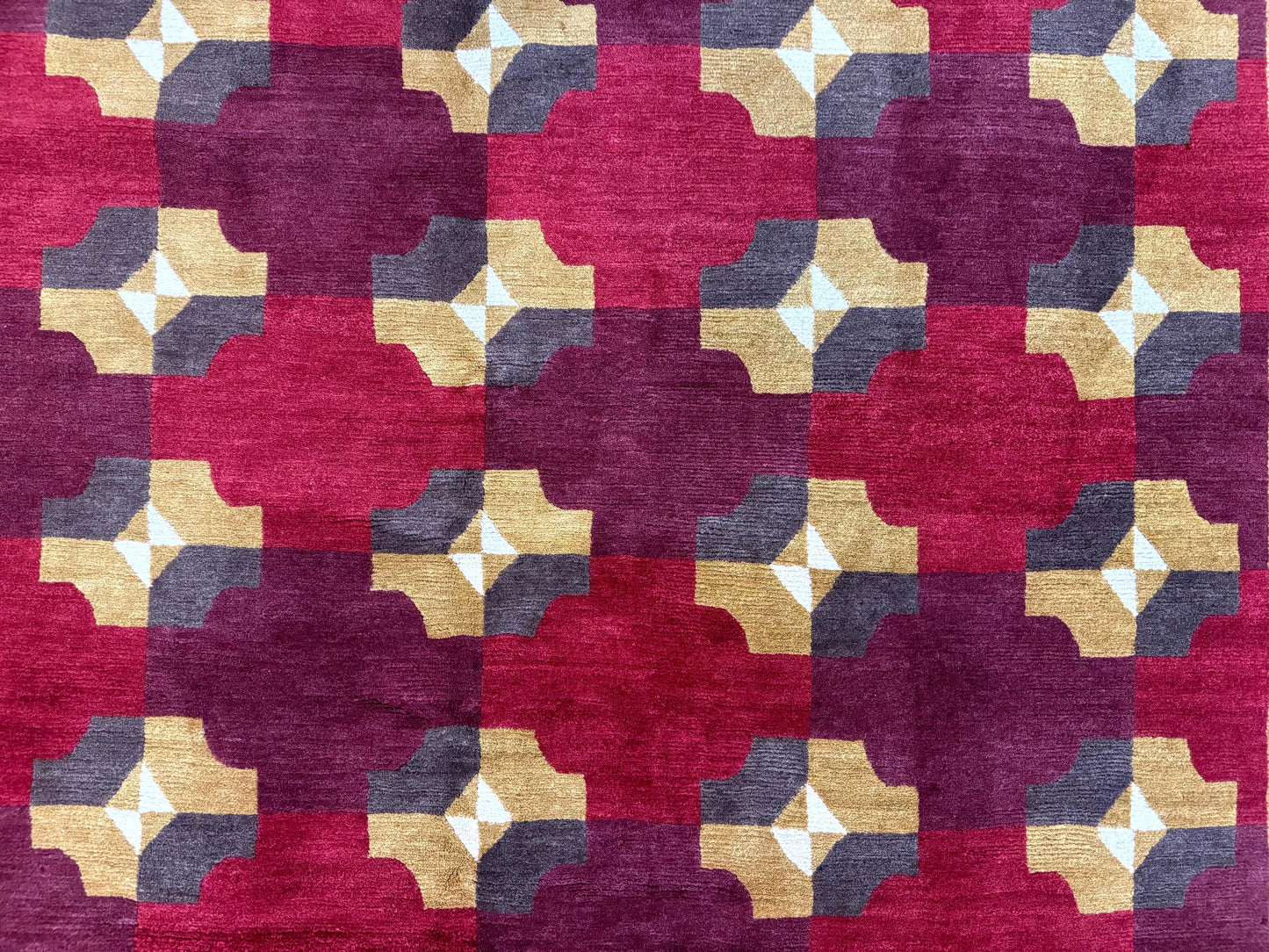 Modern Tibetan Rug 5 x 6.8, Wool, Red, Allover Pattern, Nepali Rug, Abstract Rug, Handmade Area Rug