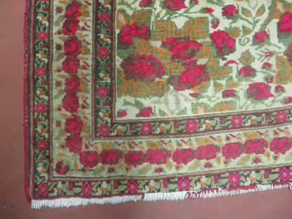 Antique Handmade India Floral Wool Rug 5x6 Roses And Traditional Oriental Design