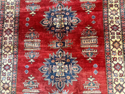 Square Turkish Rug 6x6, Azerbaijani Azeri Turkish Armenian Rug, Red Tan Blue, Geometric, Wool Carpet
