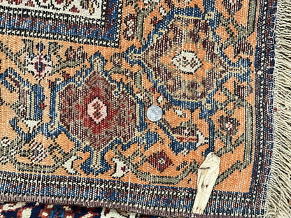 Persian Senneh Rug 4x8 Wool Hand Knotted Antique Kurdish Carpet Navy Blue Oriental Area Rug