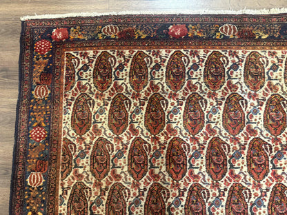 Senneh Rug Antique Persian Kurdish Hand Knotted 4.6 By 6.5 Repeated Paisley Boteh Design