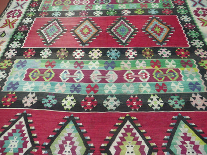 Turkish Kilim Rug 7x9 Handmade Flat Weave Wool Veg Dye Vintage Decor