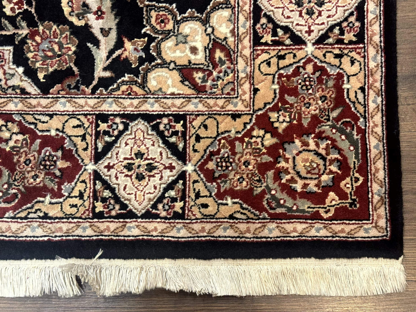 Pak Persian Rug 4x6, Black and Burgundy, Floral Allover, Wool and Silk