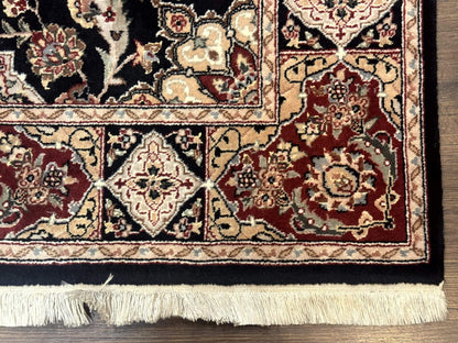 Pak Persian Rug 4x6, Black and Burgundy, Floral Allover, Wool and Silk