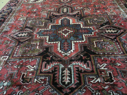Persian Heriz Rug 8x12 Hand Knotted Wool Geometric Medallion Room Size Carpet