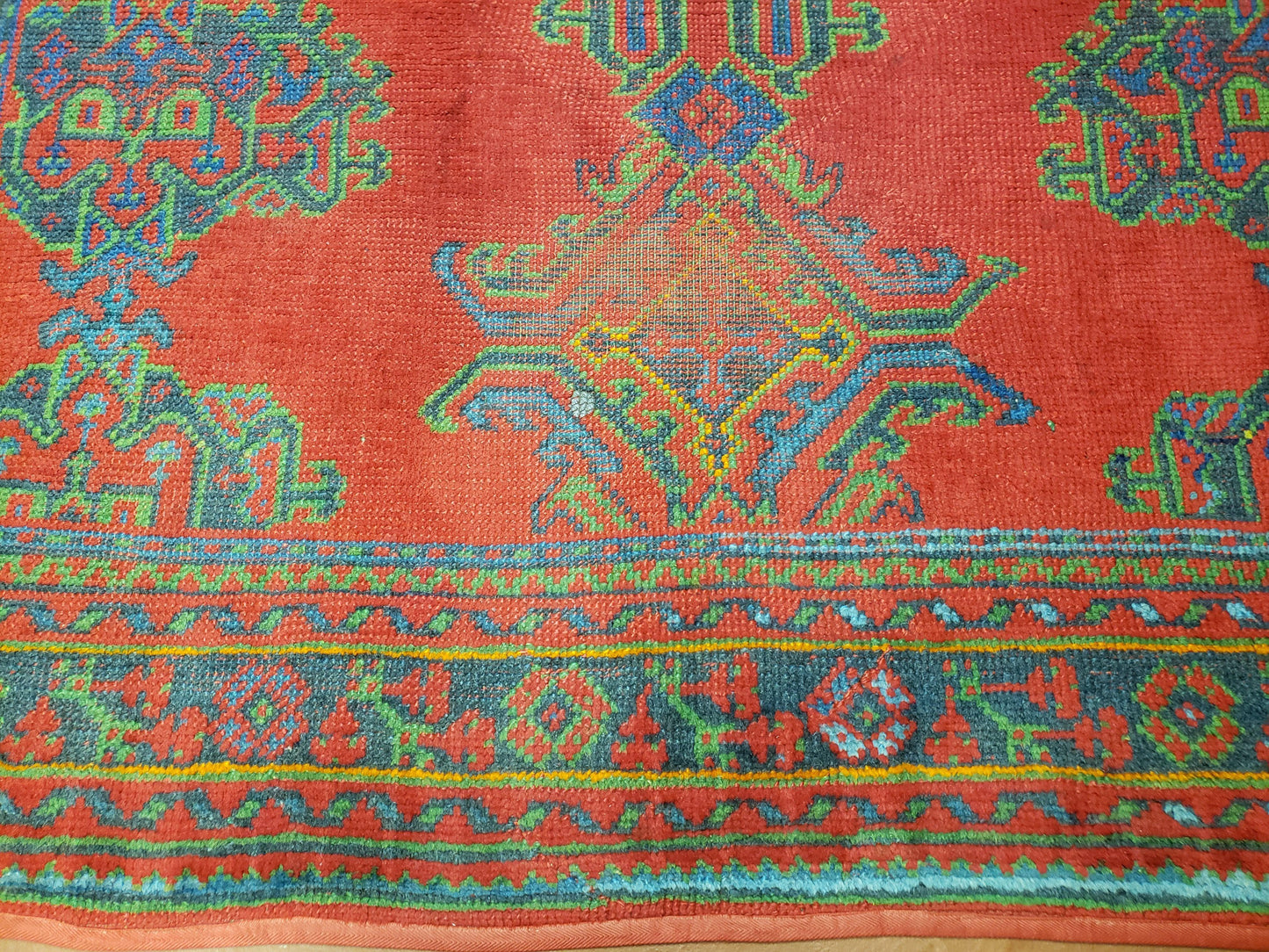 Turkish Oushak Rug 7x11 Vintage Red And Blue Hand Knotted Wool Area Rug