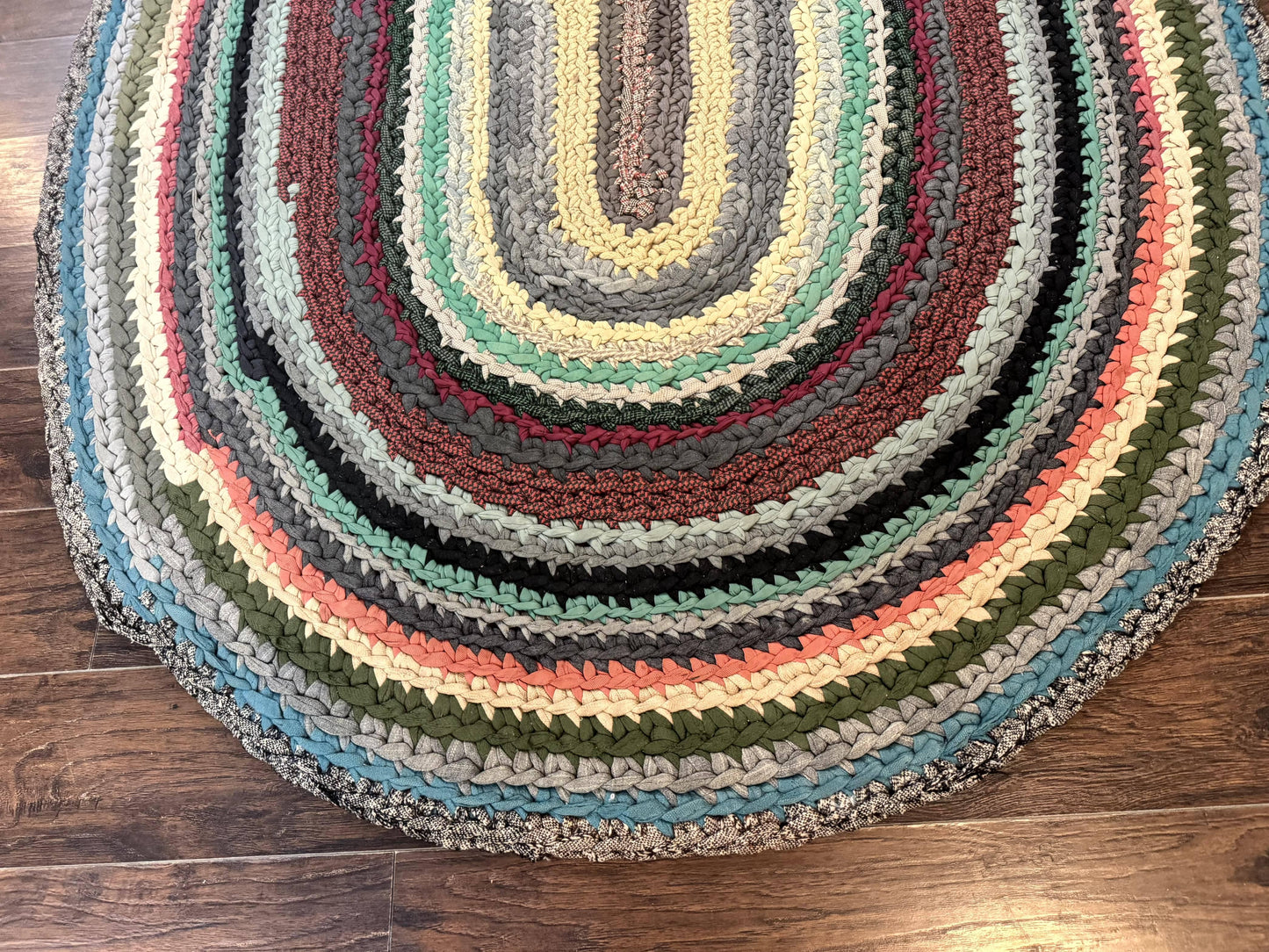 Antique Braided Wool Rug 5x7 Oval Multicolor Handmade American Carpet