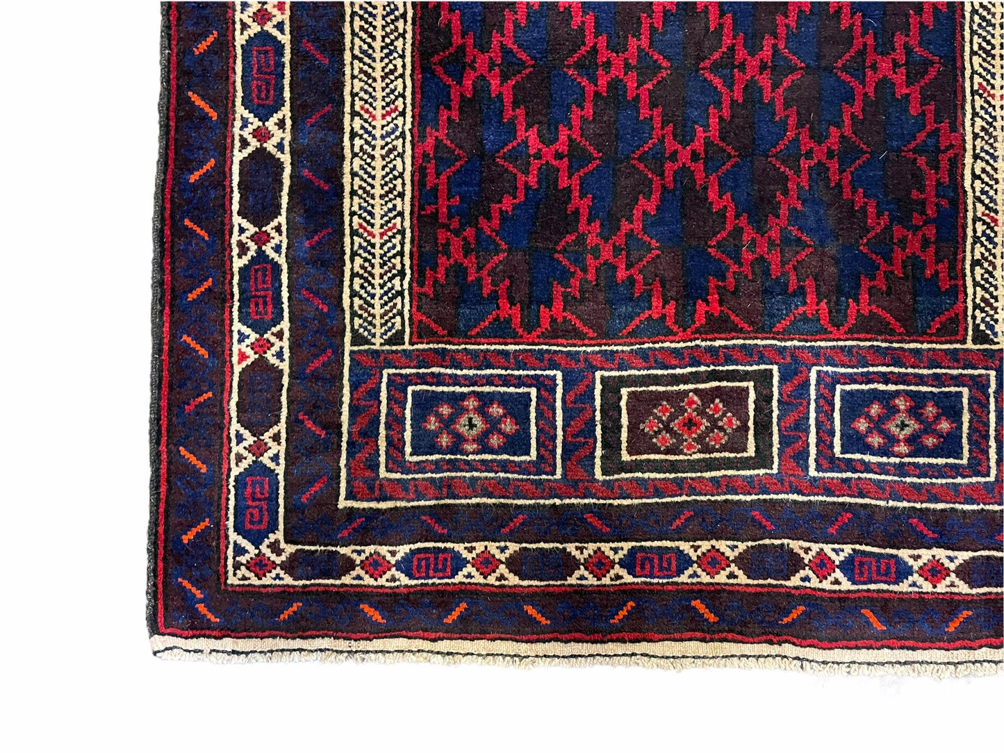 Balouchi Prayer Rug 3x5 Vintage Handmade Tribal Wool Afghan Rug Red Blue