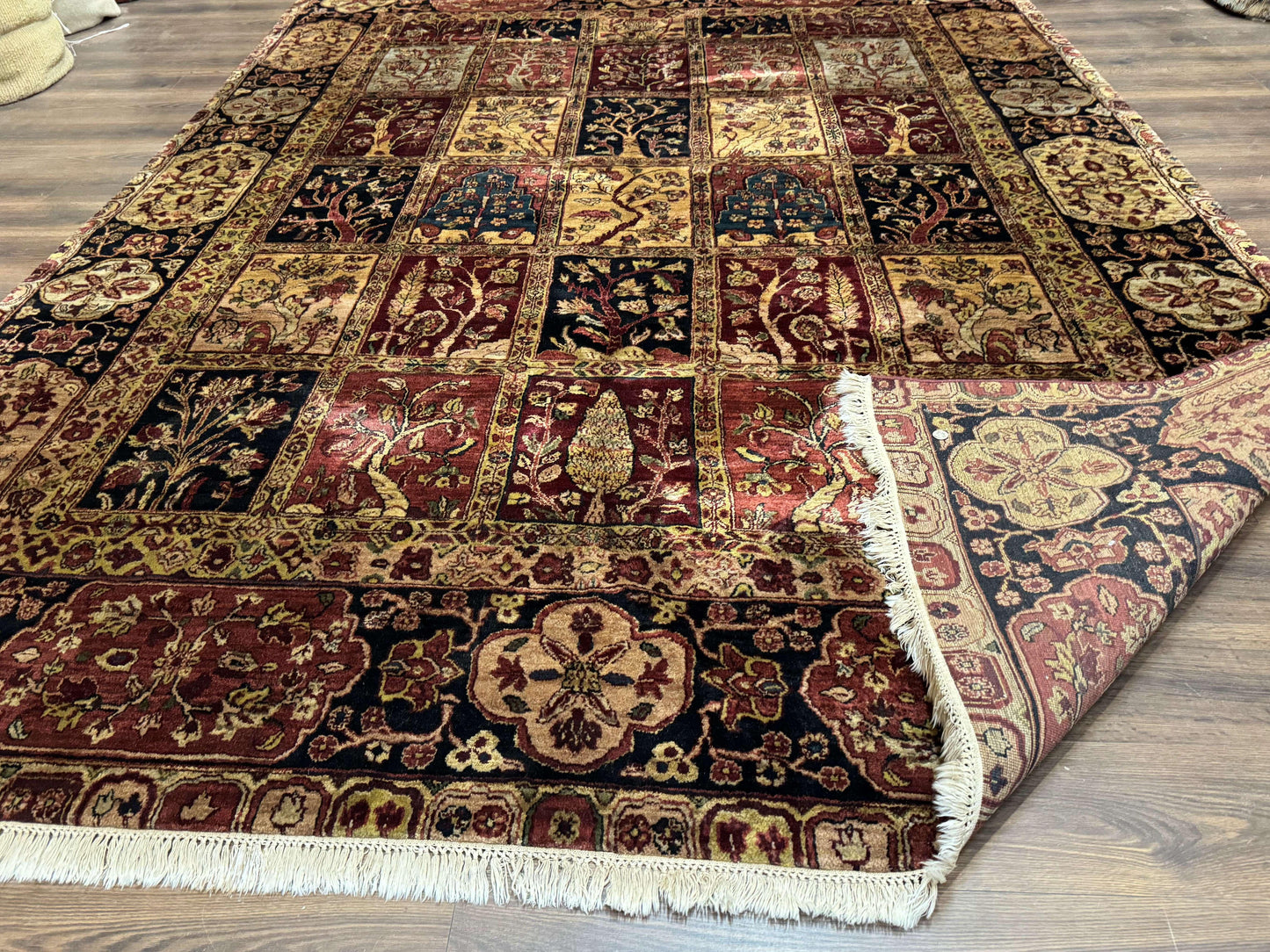 Indo Persian Rug 9x12, Bakhtiari Panel Design, Multicolor, Soft Wool Pile