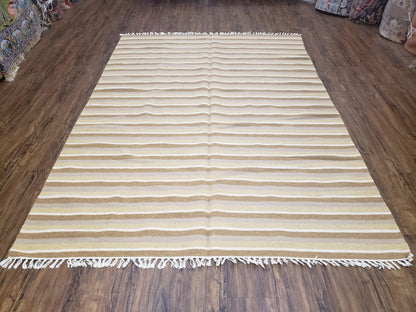 New Indian Striped Blanket, Multicolor Earthern Tones Kilim Rug, Wool Handmade South American Style Blanket, Queen Sized Bedspread 5x8 - 6x8