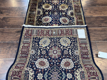 Indo Persian Wool Runner 2.8 x 18 Hand Knotted Vintage Floral Hallway Rug In Dark Blue Burgundy