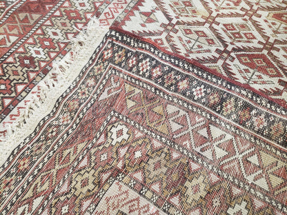 Antique Shirvan Rug 4x6 Dagestan Wool Hand Knotted Soft Red Ivory Oriental Carpet