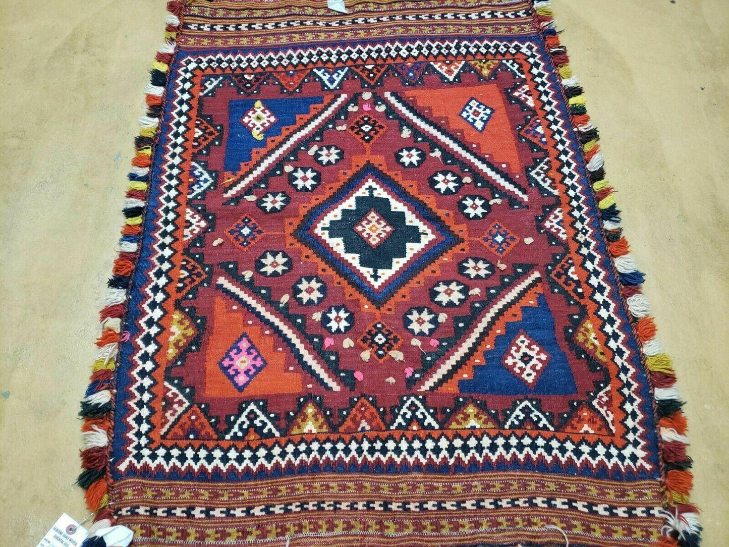 Antique Turkish Kilim Rug Handcrafted Wool 3 By 4 Ft Vintage Floor Covering