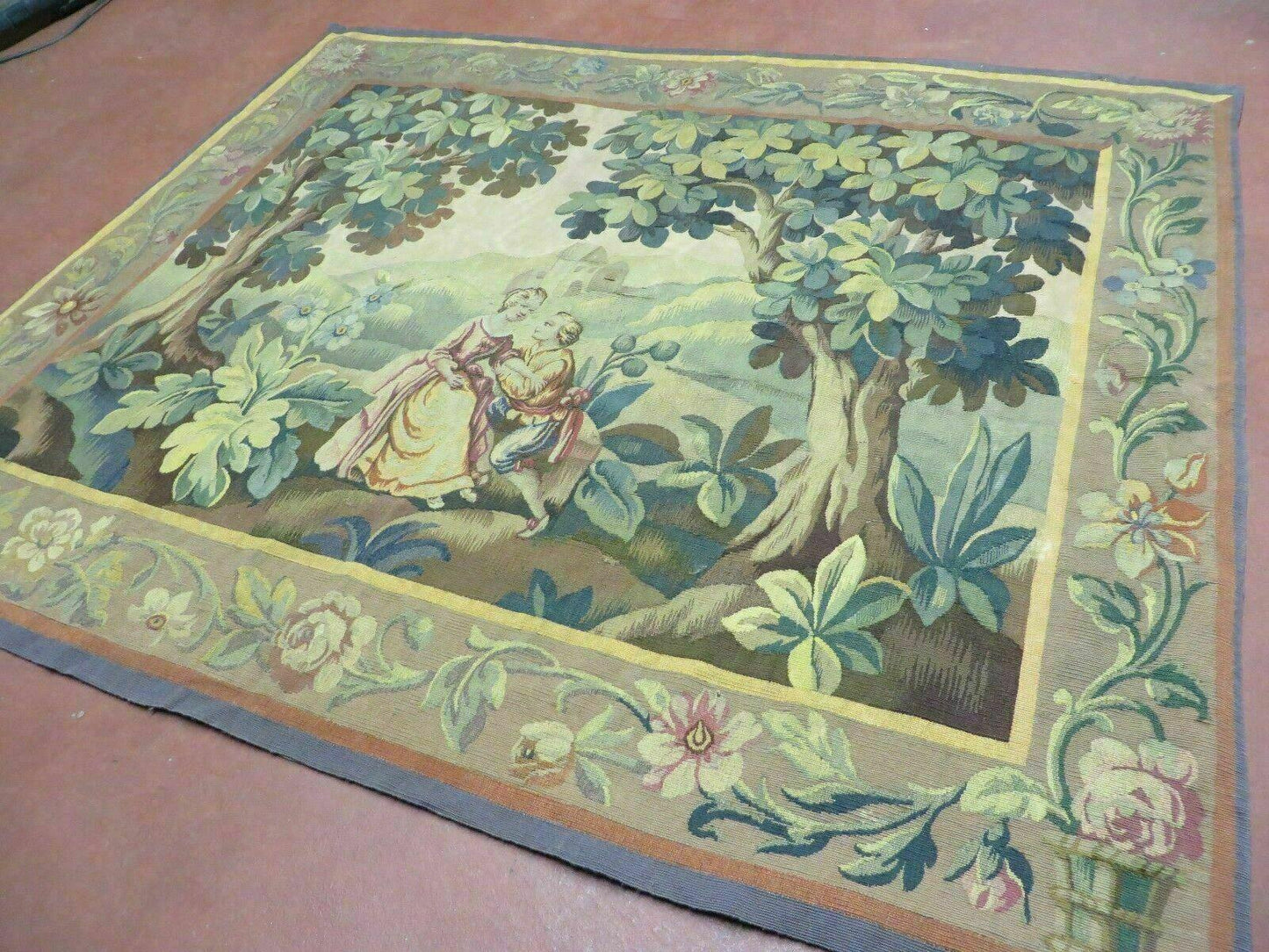 Antique French Tapestry Aubusson Style Nature Handmade One Of A Kind Rare