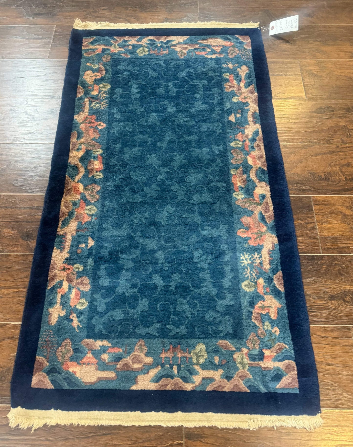 Blue Chinese Wool Rug Hand Knotted Peking Area Rug Semi Antique 2.5 x 4
