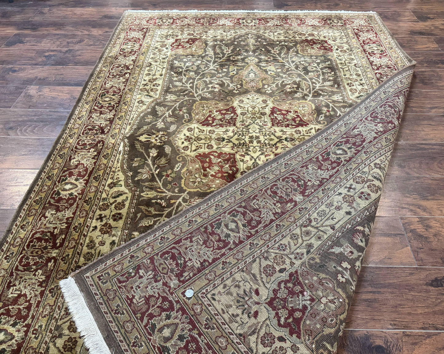 Indo Persian Rug 6x9 Handmade Wool Vintage Floral Cross Pattern