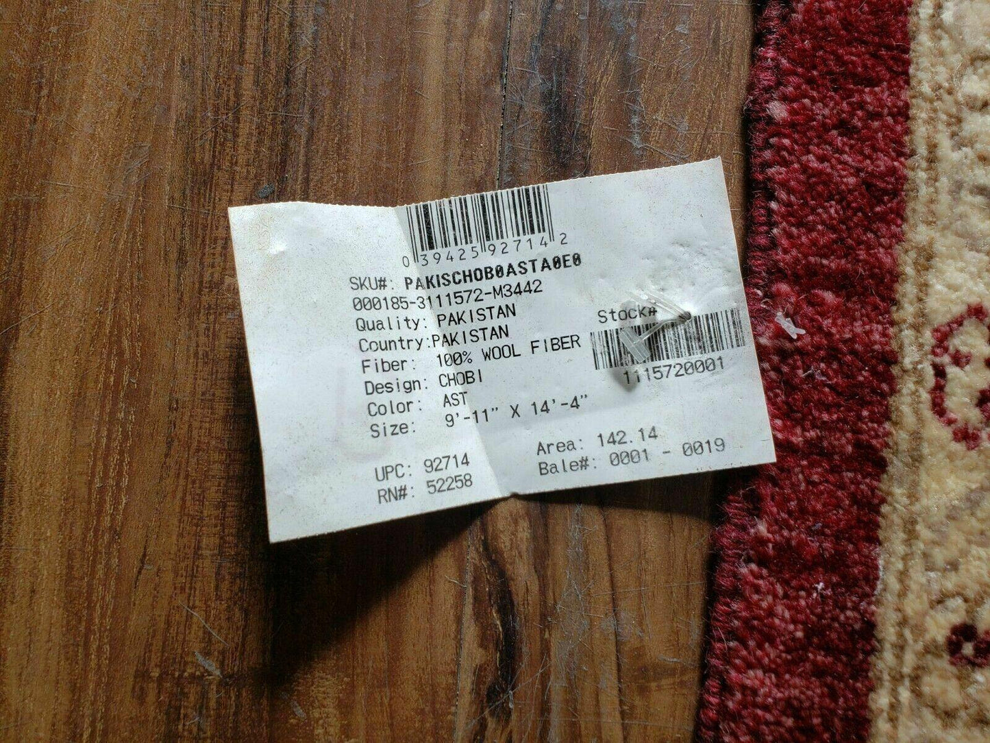 Pakistani Peshawar Rug 10x14, Handmade Chobi Carpet, Maroon & Beige