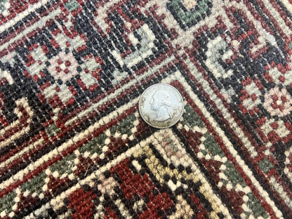 Indo Persian Runner Rug 2.7 x 8, Wool Hand Knotted Vintage Carpet, Red Black, Herati Allover Pattern, Oriental Runner, Rug for Hallway