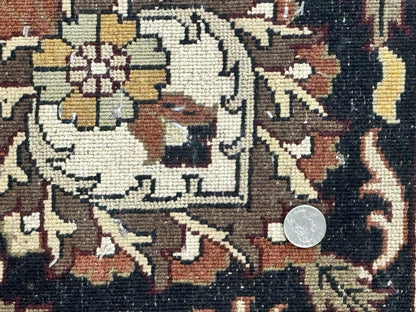 Indo Persian Rug 10x14 Handmade Wool Floral Allover Vintage Dark Maroon Plum Black