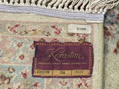 Karastan Kirman Rug Wool 8 By 12 Pastel Ivory Vintage Carpet Discontinued