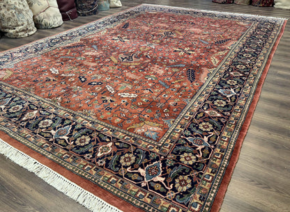 Indo Persian Heriz Rug 10x15 Handmade Wool With Allover Pattern And Vintage Charm