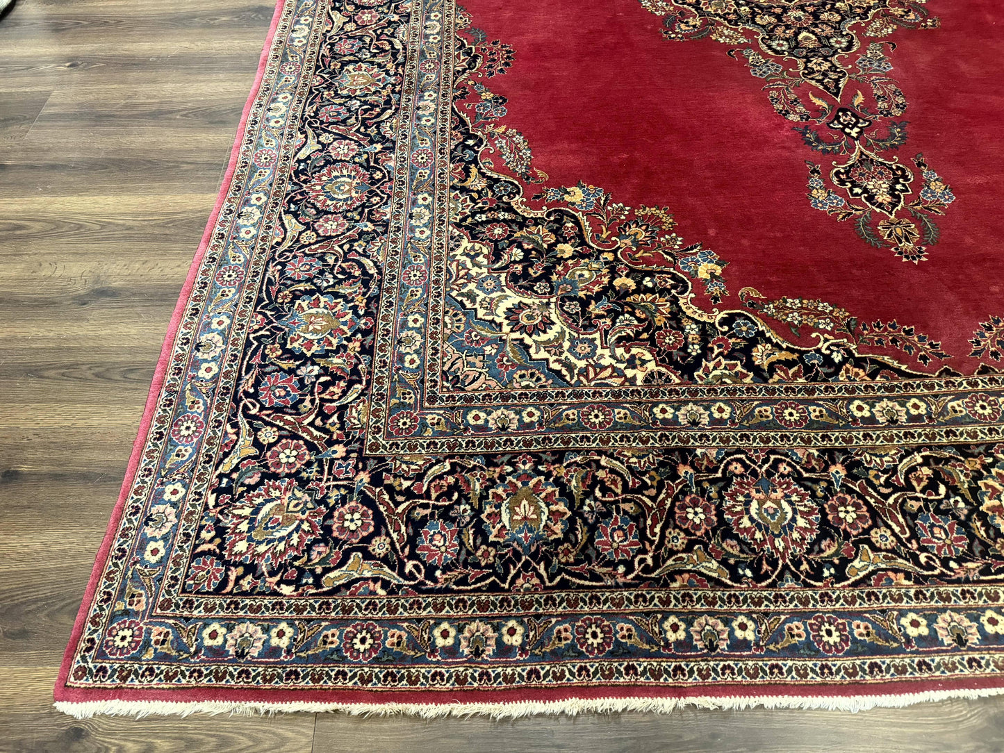 Persian Kashan Rug 9x12, Traditional, Semi Open Field, Red, Signed By Master Weaver, Antique Rug