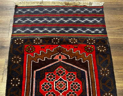 Handmade Afghan Rug 3x5 Tribal Geometric Navy Blue Wool Rustic Living Room Accent