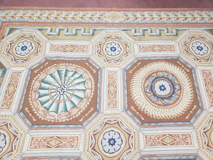 New Chinese Needlepoint Rug 8x14 - 9x14, French European Panel Design, Elegant Dining Room Rug, Flatweave Hand Woven Carpet, Handmade, Wool