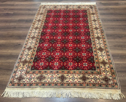 Turkish Sivas Rug 4x6, Red and Cream, Allover Design, Handmade Vintage