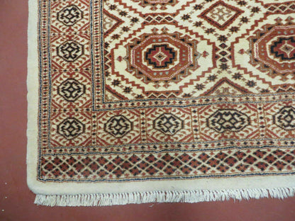 Vintage Turkoman Bokhara Wool Rug 4x7 Handmade Pakistani Ivory