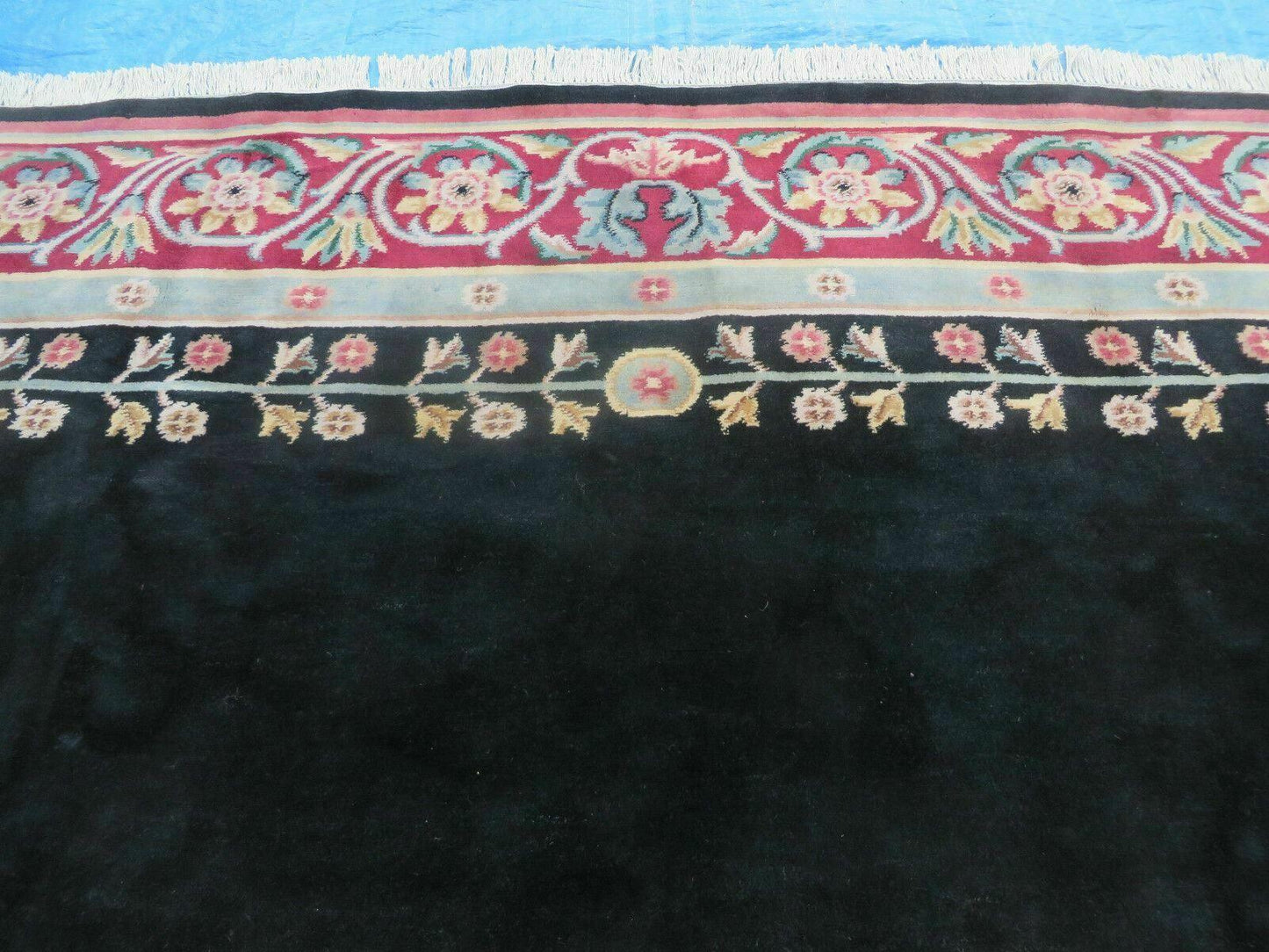 Vintage Chinese Aubusson Hand Knotted Wool Rug 9 By 12 Feet Black