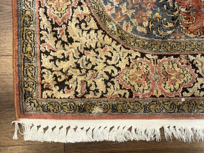 Kashmiri Silk Rug Hand Knotted 3x5 Vintage Indian Silk Rug 260 KPSI
