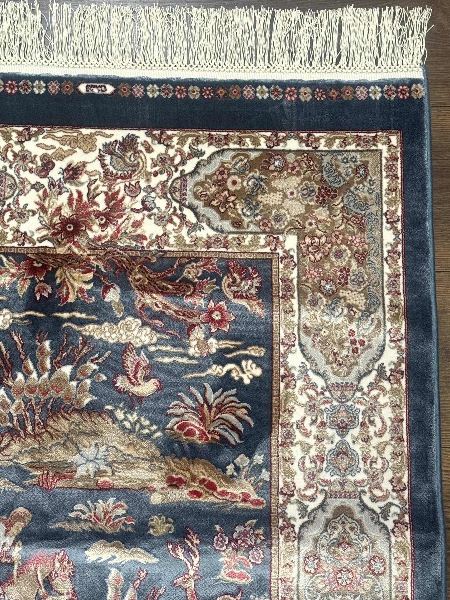 Turkish Silk Rug 2.6 x 6.7, Short Runner Rug, Blue & Ivory, Bamboo Silk, New