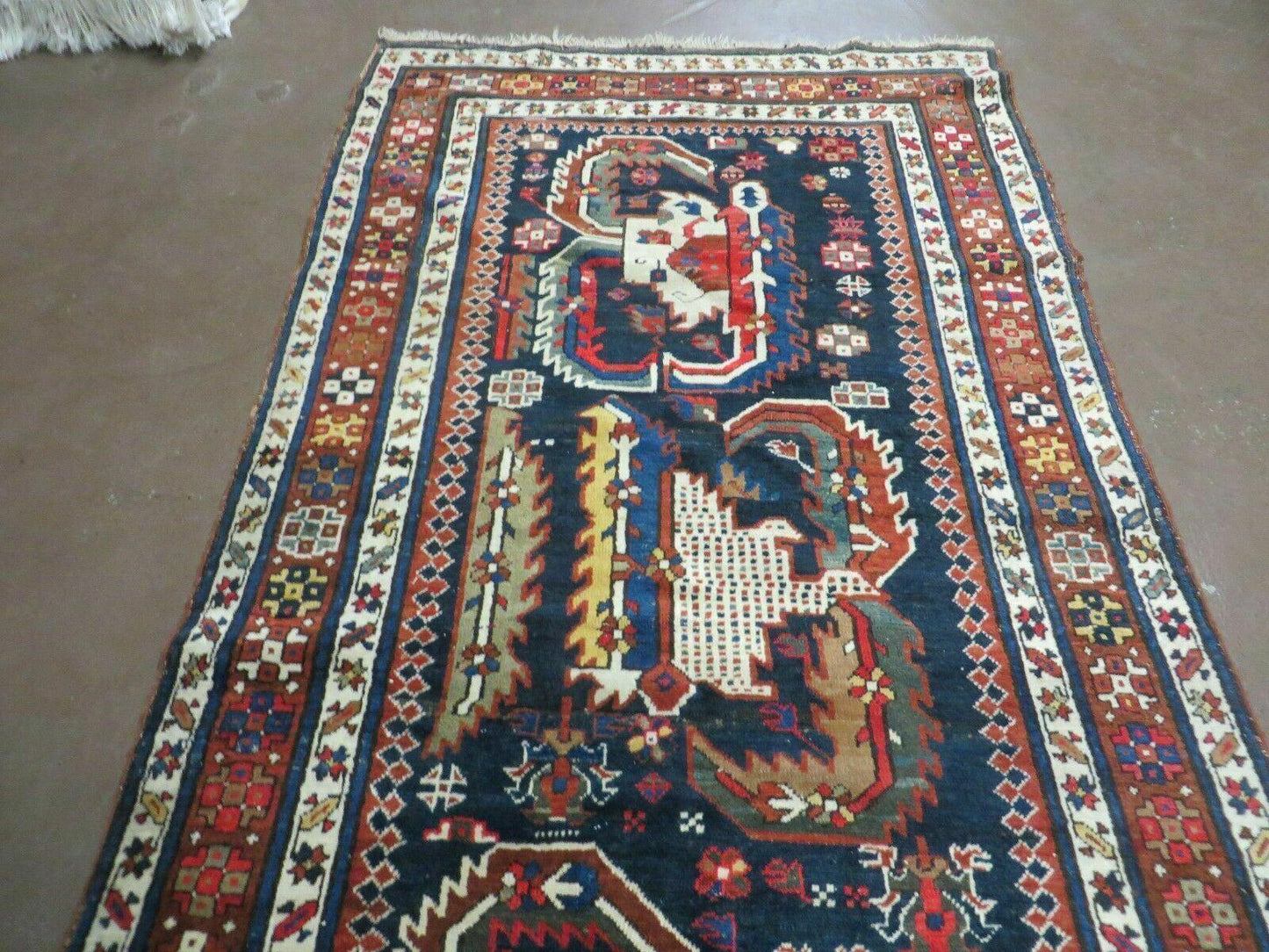 Antique Handmade Caucasian Wool Rug 3 Ft 7 In By 13 Ft 10 In Natural Dyes
