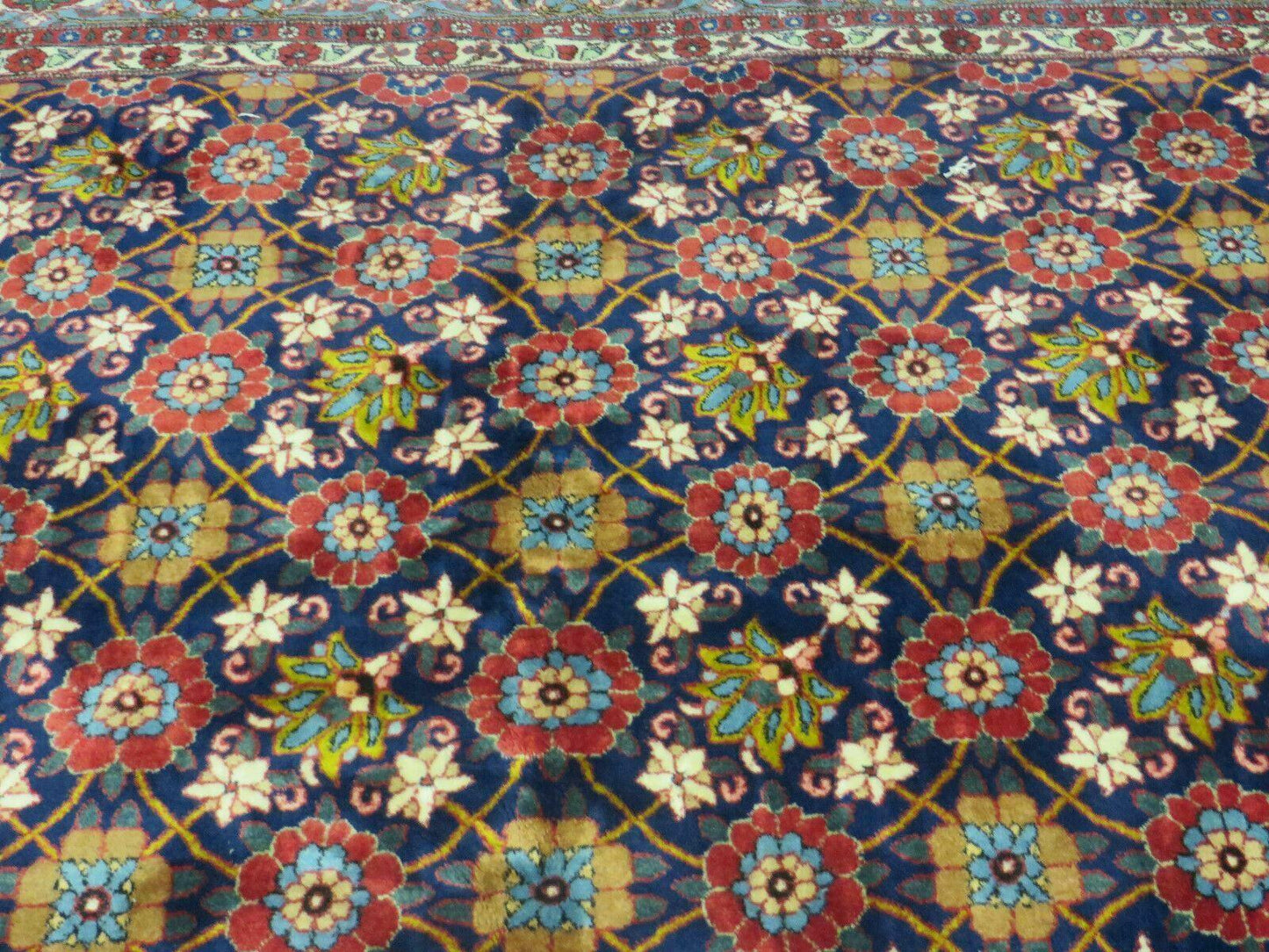 Navy Blue Antique Persian Rug 7x11, Veramin Mina Khani Repeated Allover Pattern, Vintage Authentic Hand Knotted Handmade Wool Room Sized Carpet