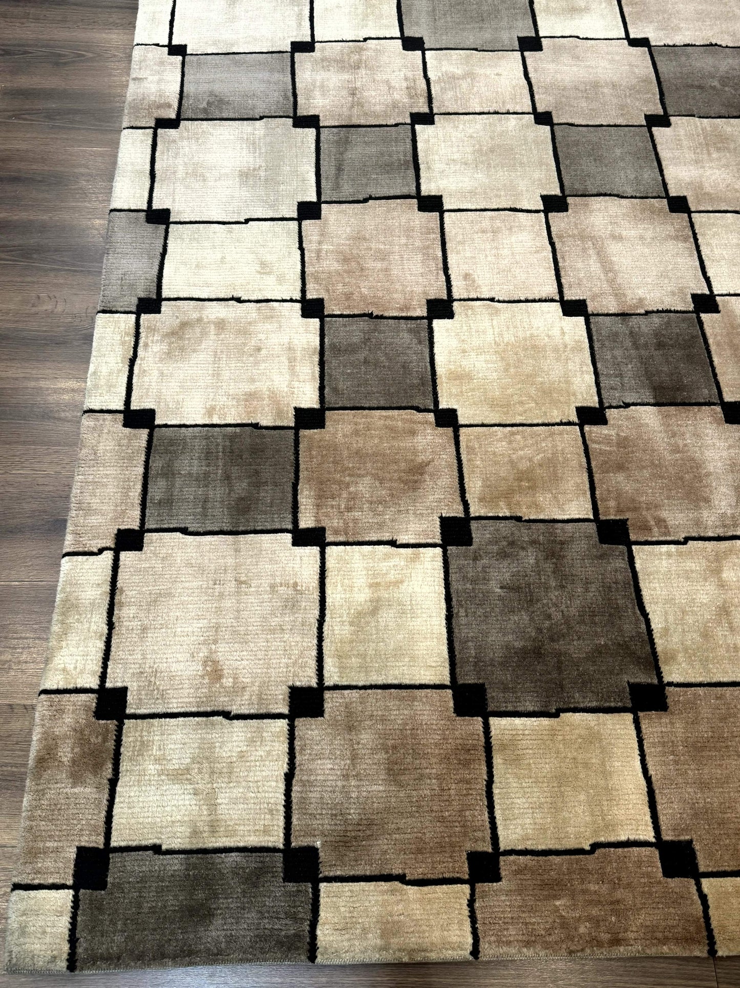 Tibetan Wool Rug 5x8 Hand Knotted Contemporary Abstract Design Soft Thick Pile