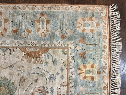 Turkish Oushak Rug 9x10 Farmhouse Beige Vintage Hand Knotted Wool
