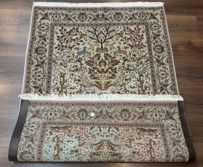 Persian Tabriz Rug 3x5 Tree Of Life With Birds And Animals Wool Silk Highlights