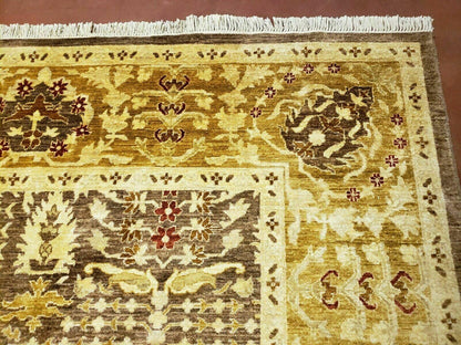Pak Peshavar Chobi Agra Wool Carpet 10x14 Handmade Floral Pattern Rug Coffee Brown Gold