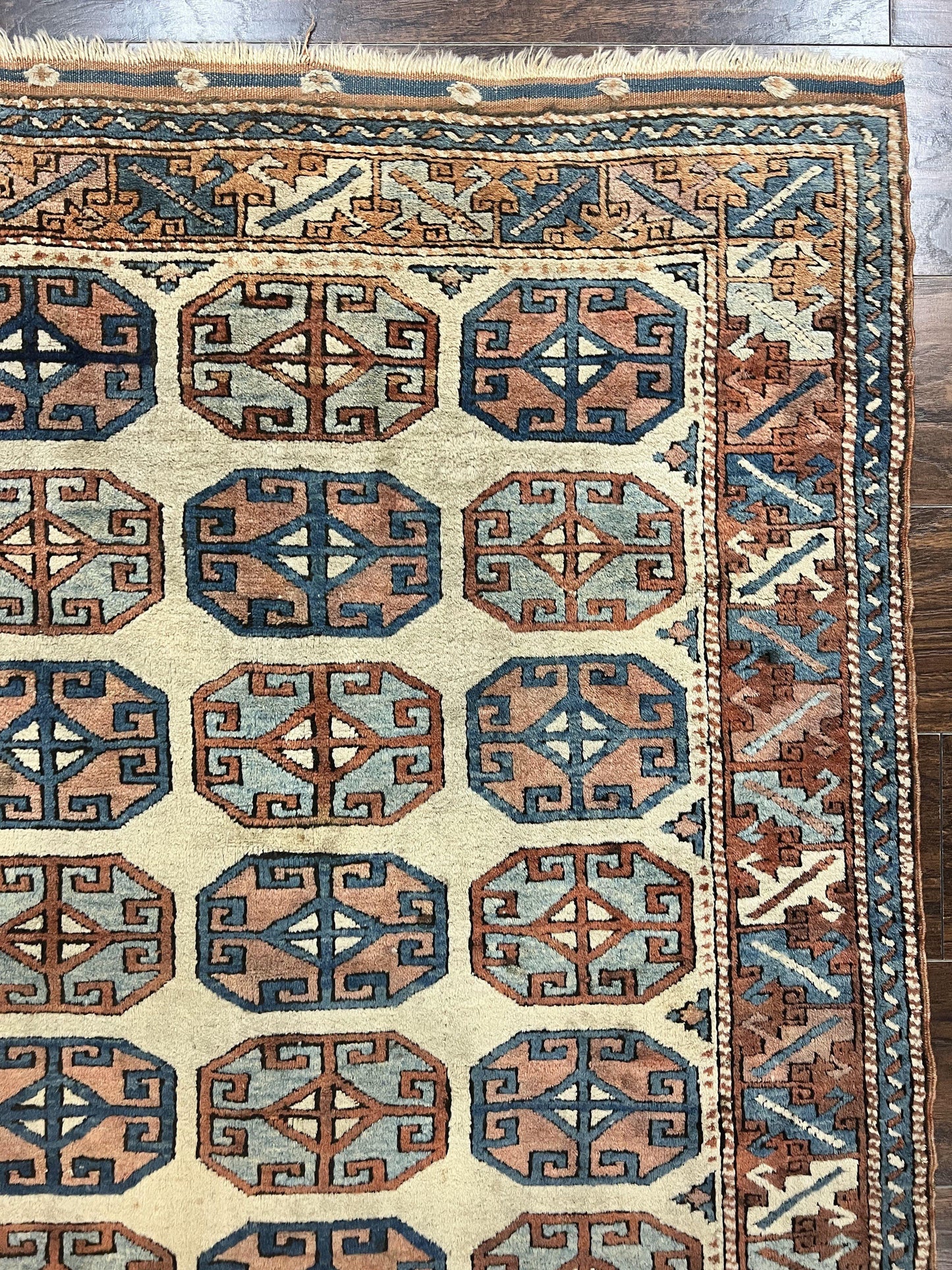 Turkish Kazak Rug 3x4 Wool Hand Knotted Vintage Carpet Geometric Tribal Motif