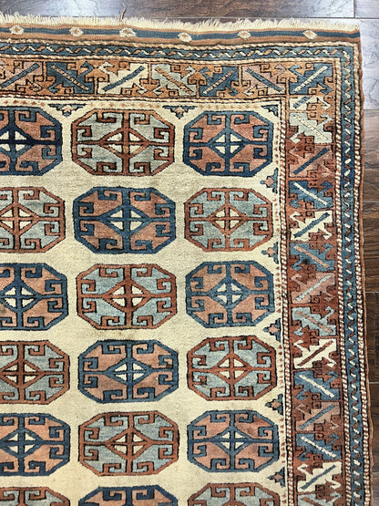 Turkish Kazak Rug 3x4 Wool Hand Knotted Vintage Carpet Geometric Tribal Motif