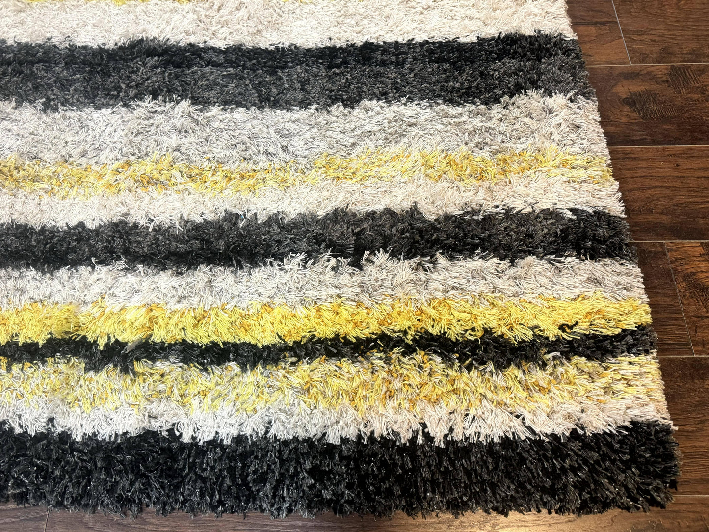 Shag Rug 5x8 Yellow Ivory Charcoal Contemporary Machine Made Polypropylene