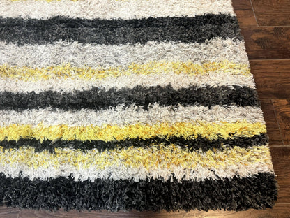 Shag Rug 5x8 Yellow Ivory Charcoal Contemporary Machine Made Polypropylene